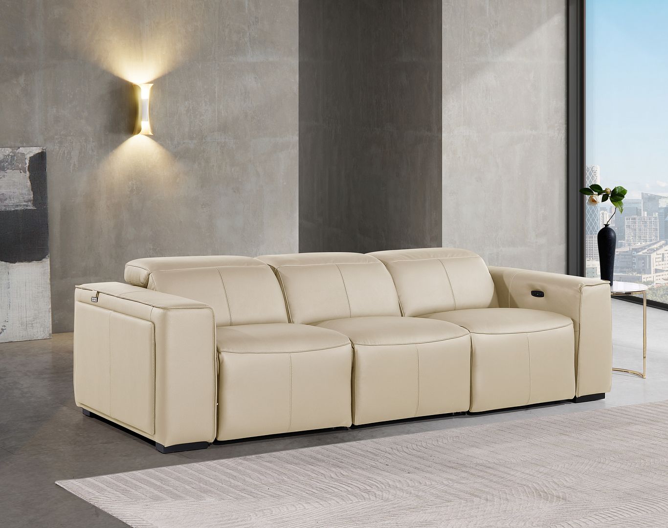 1224 Divanitalia 3-Piece Modular Power Reclining Sofa in Top Grain Italian Leather with 3 Power Recliners & Power Headrests - Beige