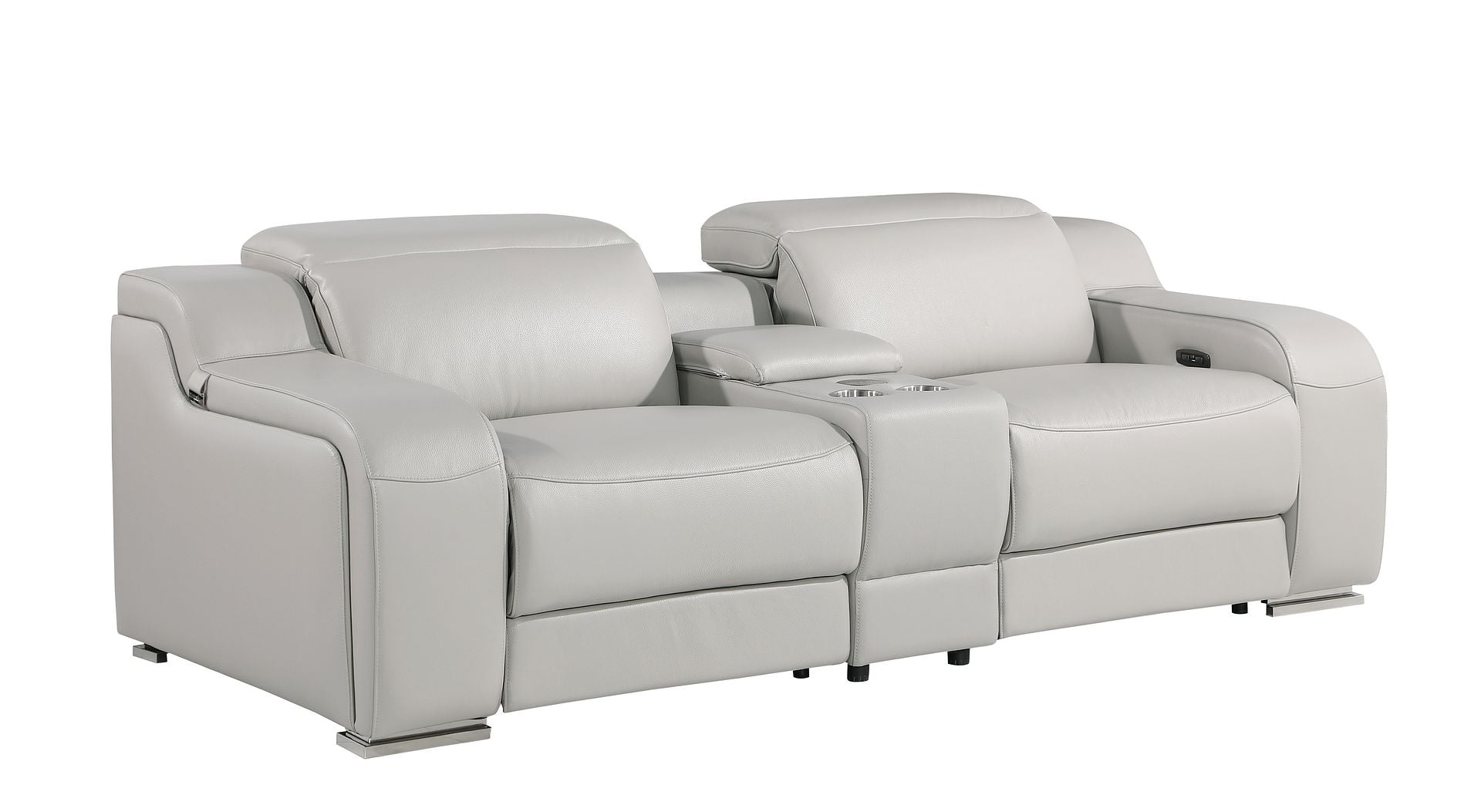 1116 Divanitalia 3-Piece Modular Power Reclining Console Loveseat in Top Grain Italian Leather with 2 Power Recliners & Power Headrests