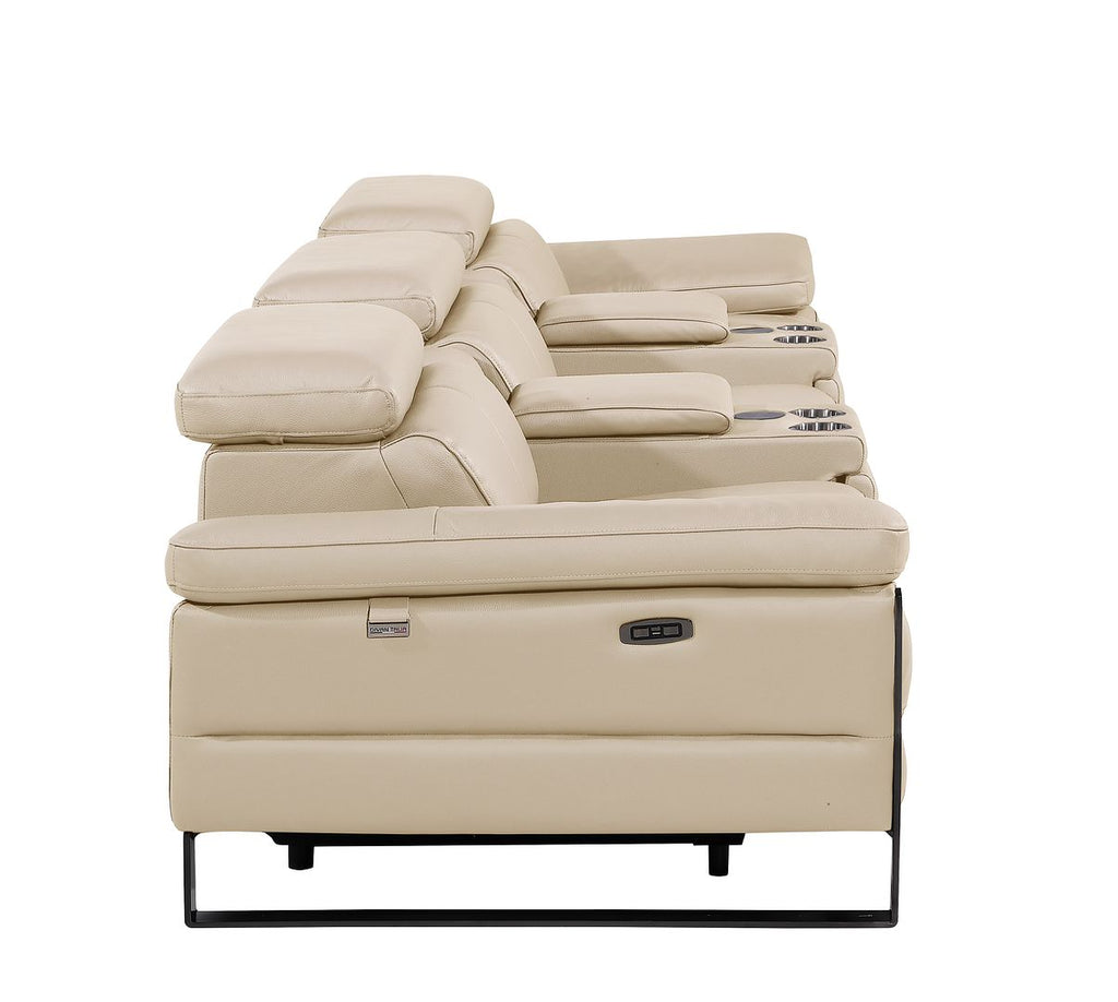 1246 Divanitalia Modular Power Triple Reclining Dual Console Sofa with Power Reclining Headrests - Top Grain Italian Leather - Beige - SKU 1246-BEIGE-5.3-HT - view 7