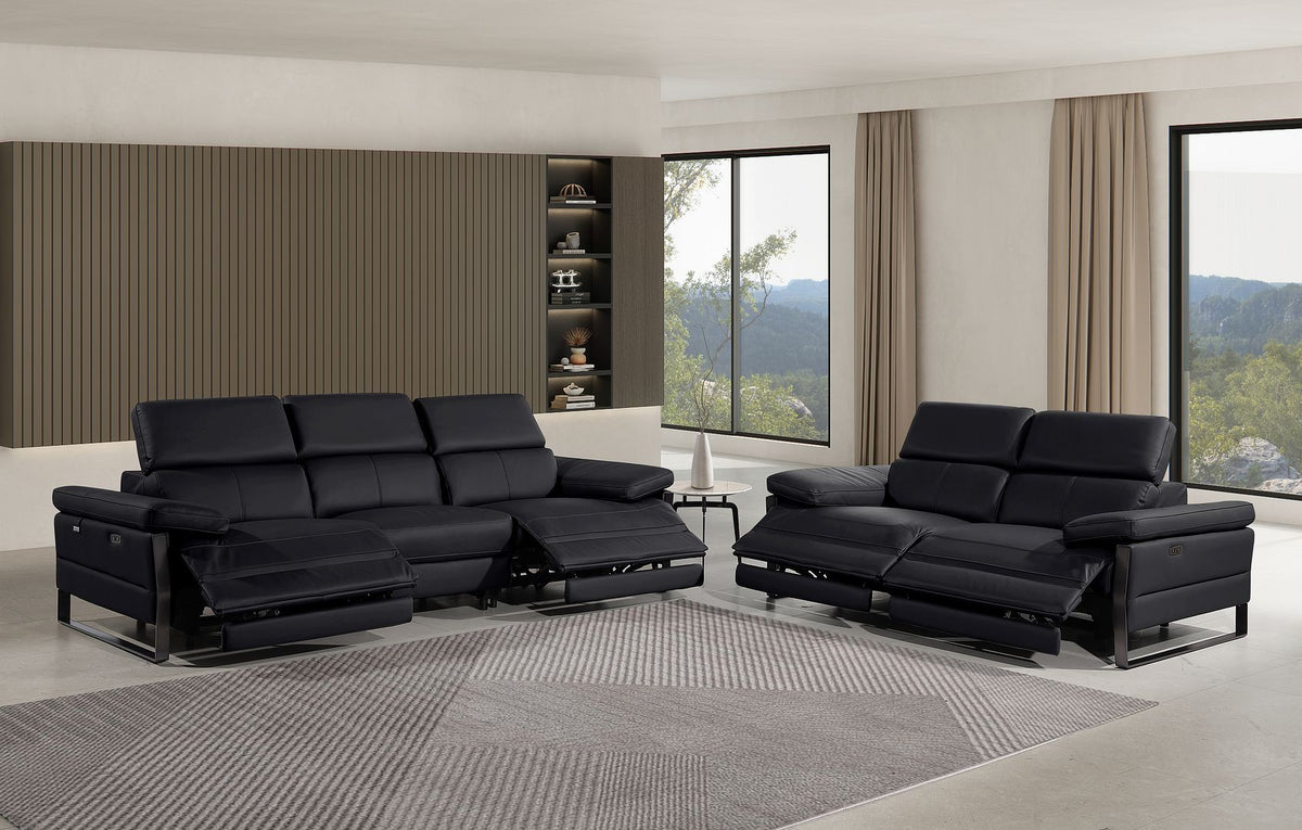 1246 Divanitalia Modular Power Dual Reclining Sofa and Loveseat Set with Power Headrests - Top Grain Italian Leather - Black - SKU 1246-BLACK-5.4-HT-2PC - view 2