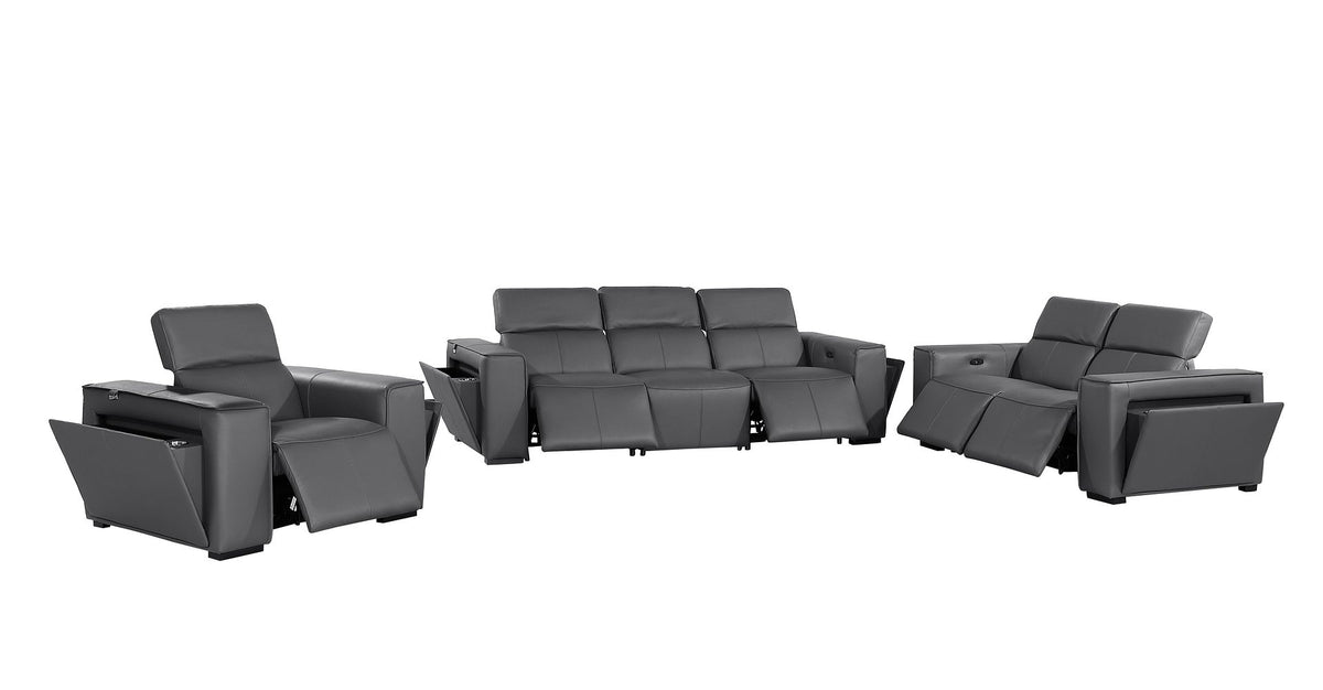 1224 Divanitalia 6-Piece Modular Power Reclining Sofa, Loveseat & Chair Set in Top Grain Italian Leather with 5 Power Recliners & Power Headrests - Dark Grey - SKU 1224-DK-GREY-6.5-HT-3PC - view 4