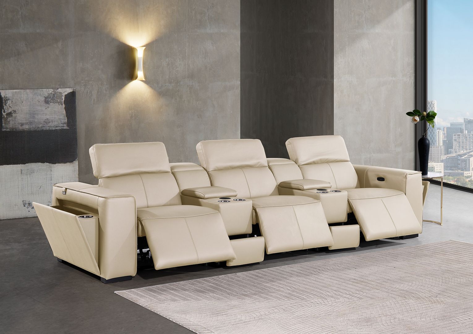 1224 Divanitalia 5-Piece Modular Power Reclining Sofa in Top Grain Italian Leather with 3 Power Recliners & Power Headrests