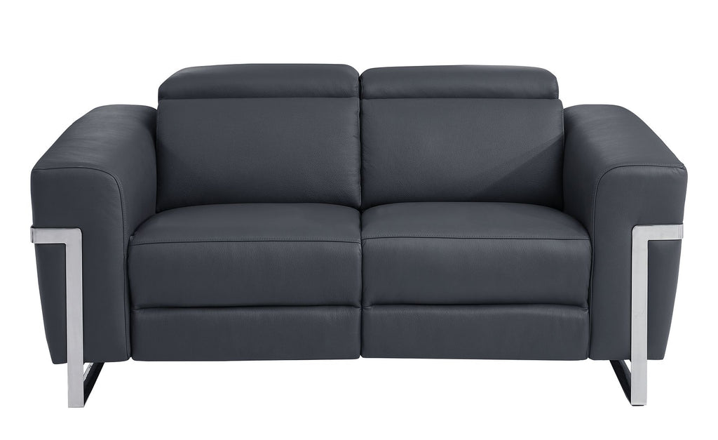 990 Divanitalia Power Reclining 2-Piece Sofa Set with Power Headrest in Top-grain Italian Leather - Dark Grey - SKU 990-DK-GRAY-2PC - view 6