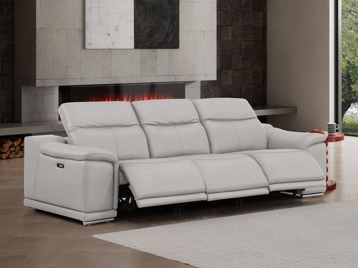 2679 Genuine Leather Sofa with 3 Power Recliners - Light Grey - SKU 2679-LT-GRAY-3.3-HT - view 2