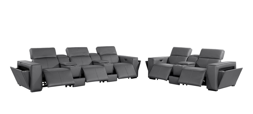 1224 Divanitalia 8-Piece Modular Power Reclining Sofa & Loveseat Set in Top Grain Italian Leather with 5 Power Recliners & Power Headrests - Dark Grey - SKU 1224-DK-GREY-8.5-HT-2PC - view 5