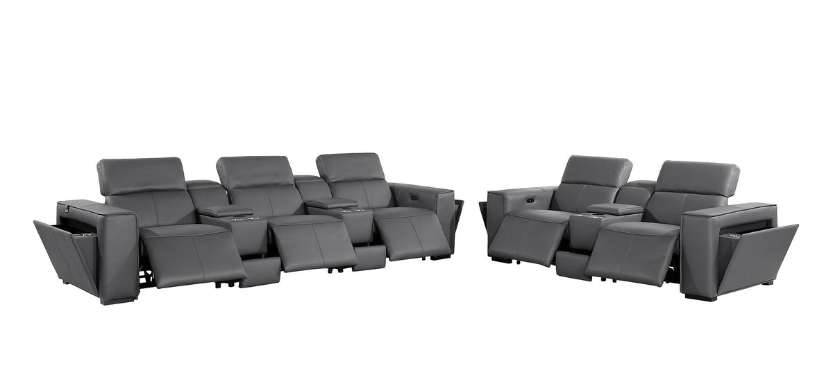 1224 Divanitalia 8-Piece Modular Power Reclining Sofa & Loveseat Set in Top Grain Italian Leather with 5 Power Recliners & Power Headrests - Dark Grey - SKU 1224-DK-GREY-8.5-HT-2PC - view 5