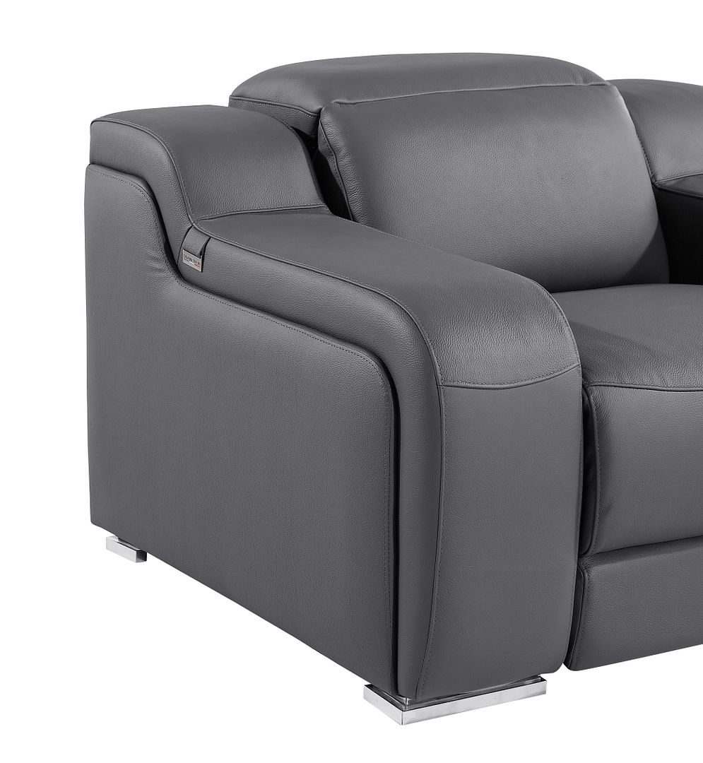 1116 Divanitalia Top Grain Italian Leather Power Reclining Chair with Power Headrests - Dark Grey - SKU 1116-DK_GREY-CH - view 9