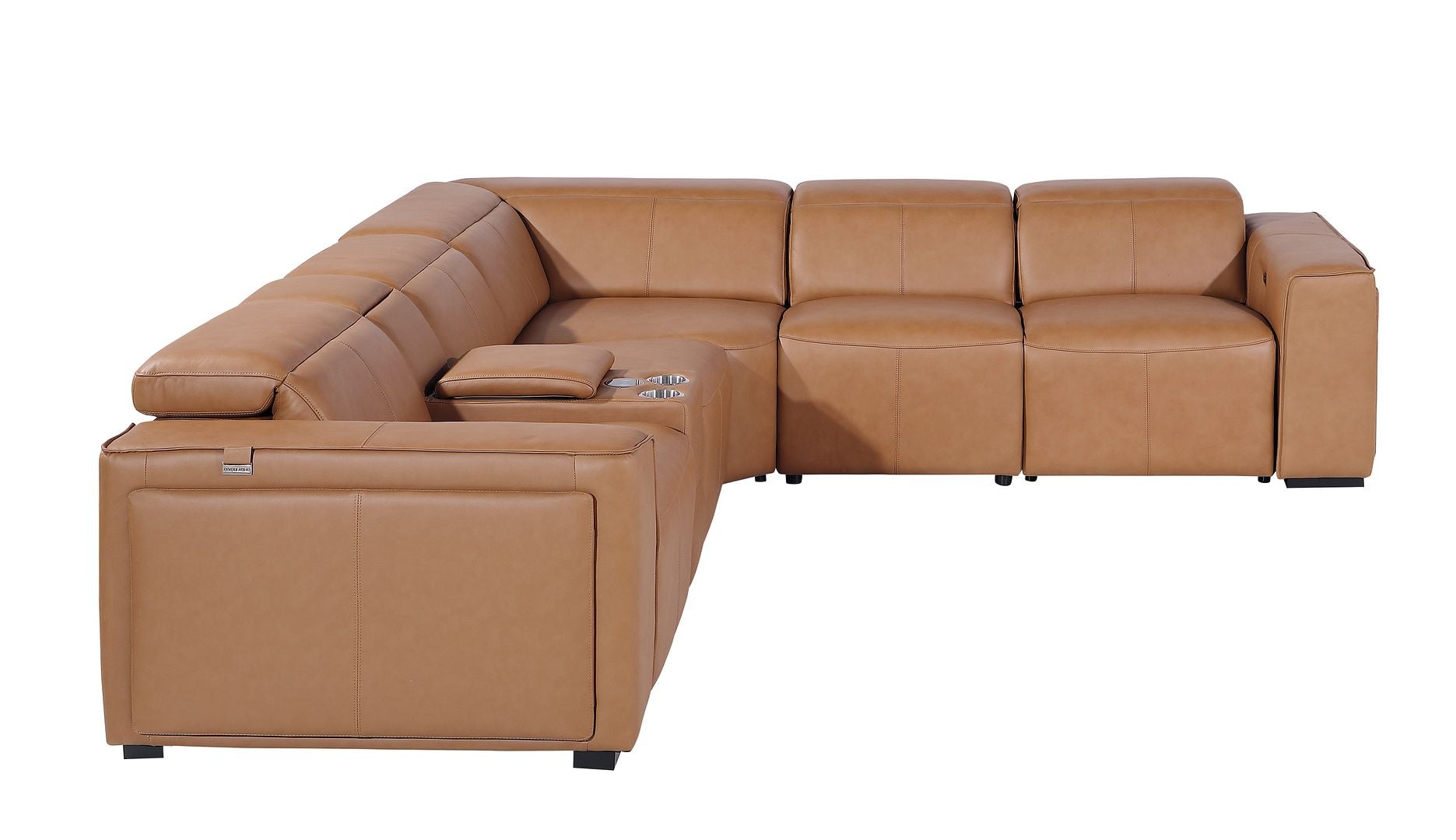 1224 Divanitalia 6-Piece L-Shaped Sectional Sofa in Top Grain Italian Leather with 3 Power Recliners & Power Headrests