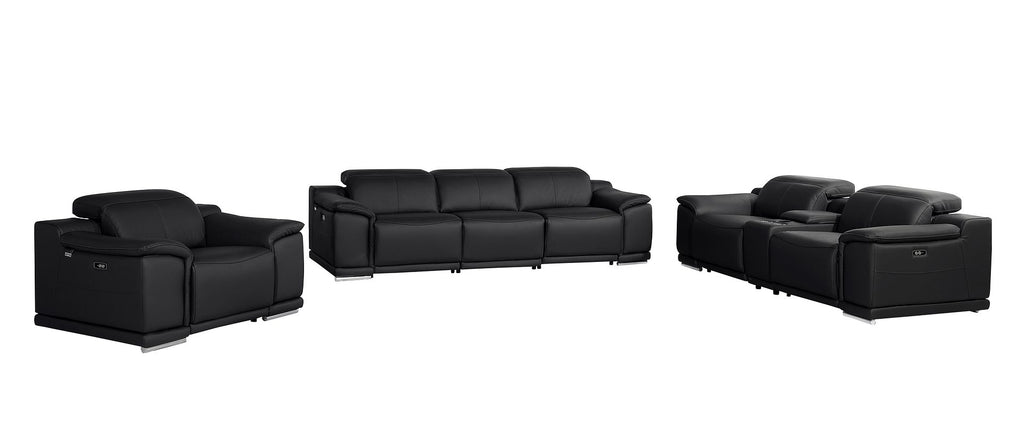 9762 Divanitalia 7-Piece Modular Power Reclining Sofa, Loveseat and Chair Set with 6 Power Recliners in Top Grain Italian Leather - Black - SKU 9762-BLACK-7.6-HT-3PC - view 3