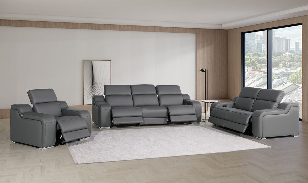 1116 Divanitalia 6-Piece Modular Power Reclining Sofa, Loveseat & Chair Set in Top Grain Italian Leather with 5 Power Recliners & Power Headrests - Dark Grey - SKU 1116-DK_GREY-6.5-HT-3PC - view 2