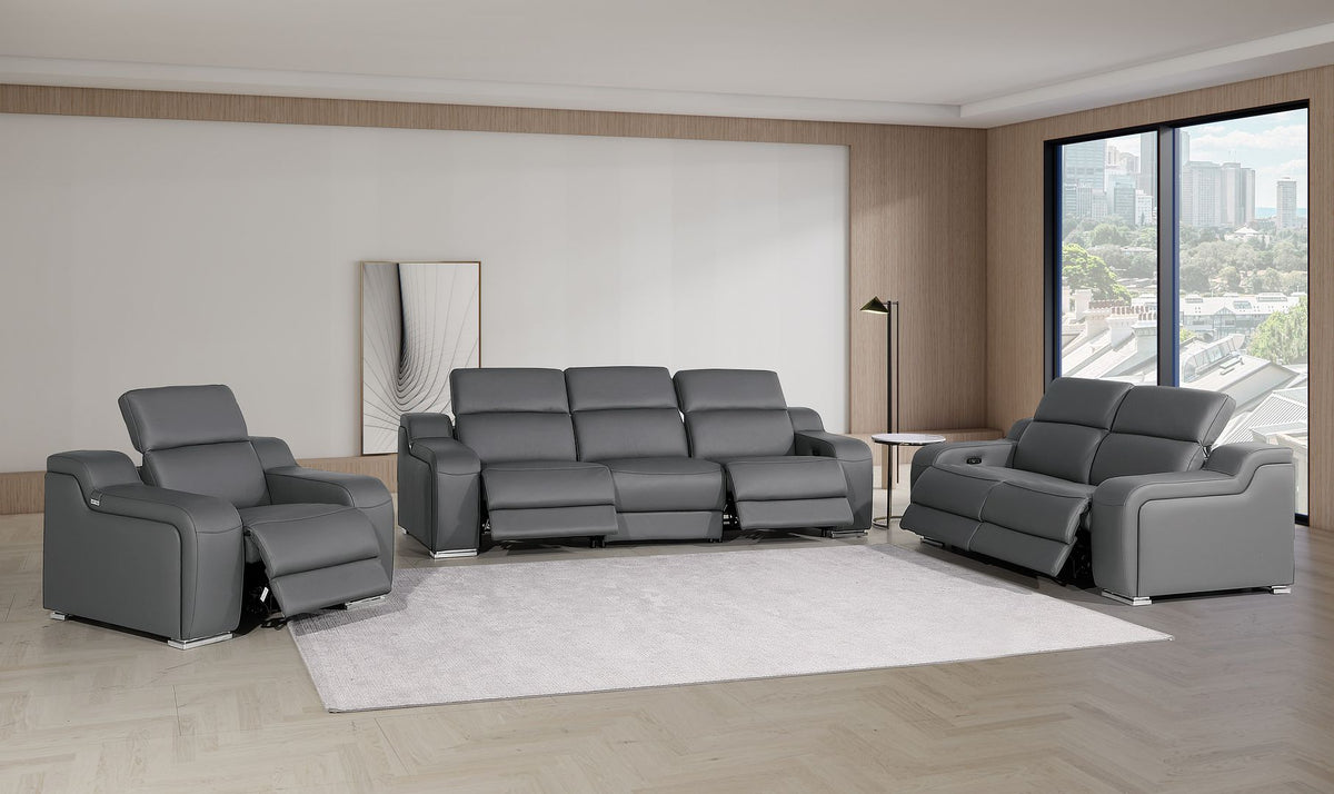 1116 Divanitalia 6-Piece Modular Power Reclining Sofa, Loveseat & Chair Set in Top Grain Italian Leather with 5 Power Recliners & Power Headrests - Dark Grey - SKU 1116-DK_GREY-6.5-HT-3PC - view 2