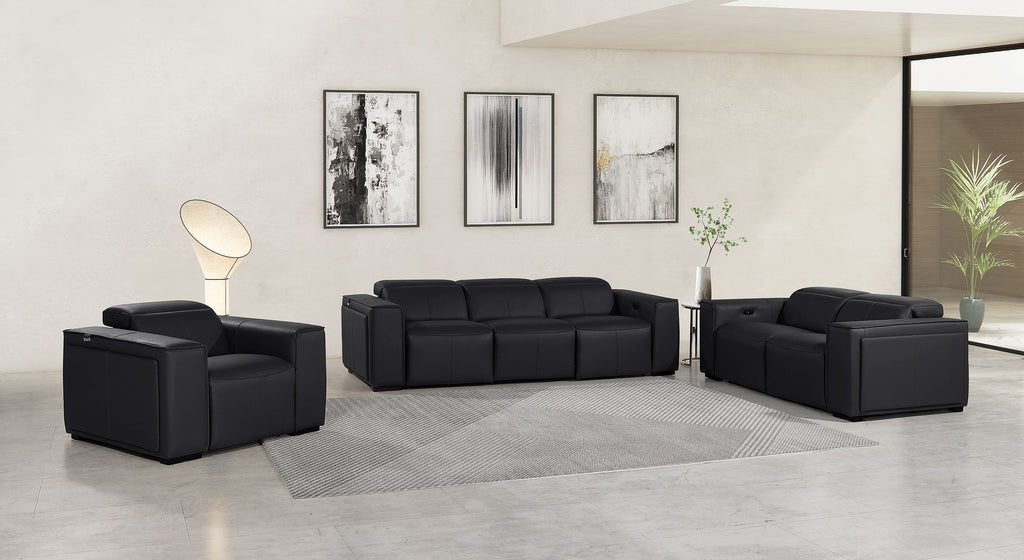 1224 Divanitalia 6-Piece Modular Power Reclining Sofa, Loveseat & Chair Set in Top Grain Italian Leather with 6 Power Recliners & Power Headrests - Black