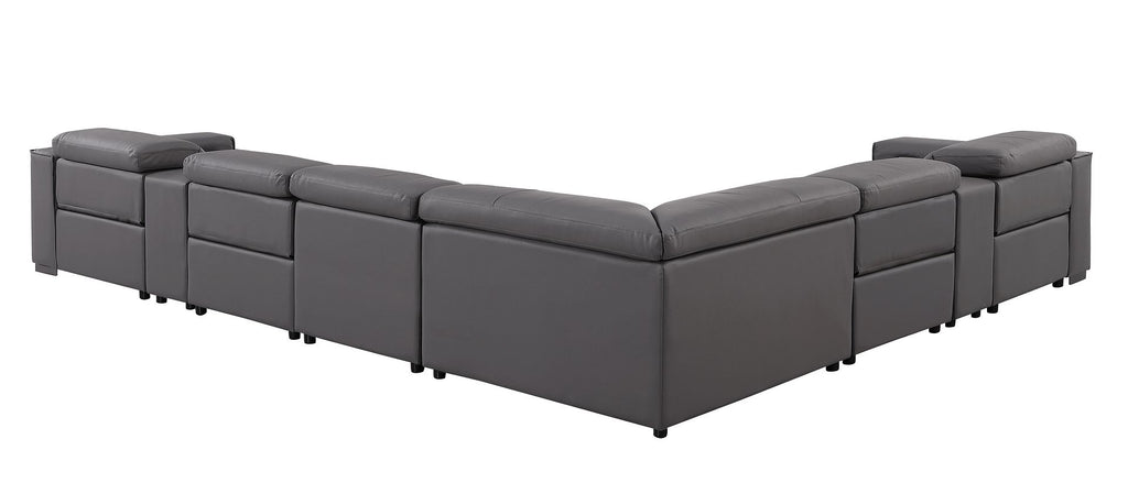 1208 8 Piece L-Shaped Leather Sectional Sofa with 4 Power Recliners & Power Headrests