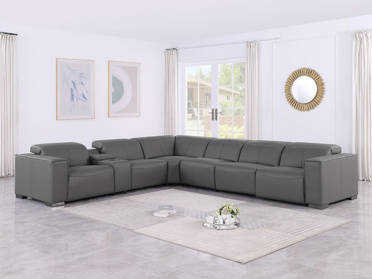 1208 7 Piece L-Shaped Leather Reclining Sectional Sofa with 3 Power Recliners - Dark Grey - SKU 1208-DK-GREY-7PC-3PWR-SECTIONAL-GROUP