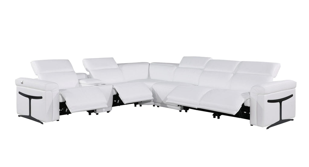 1126 Divanitalia 7-Piece L-Shaped Sectional Sofa in Top Grain Italian Leather with 4 Power Recliners & Power Headrests - White - SKU 1126-WHITE-SEC-7PC-4PWR-SECTIONAL-GROUP - view 3