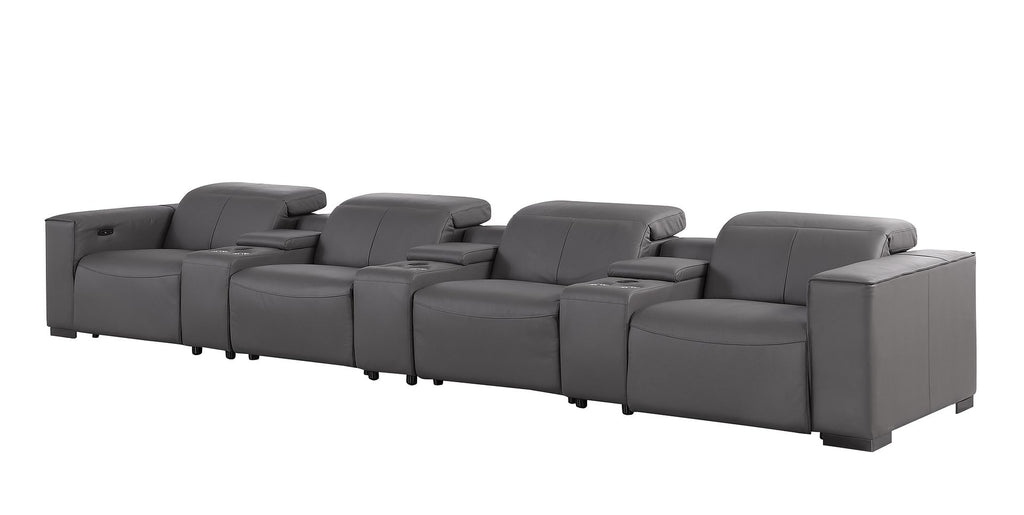 1208 7 Piece Leather Sofa with 4 Power Recliners and Power Headrests - Dark Grey - SKU 1208-DK-GREY-S-7.4-HT - view 4