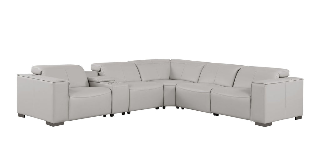 1208 6-Piece L-Shaped Leather Reclining Sectional Sofa with 3 Power Recliners