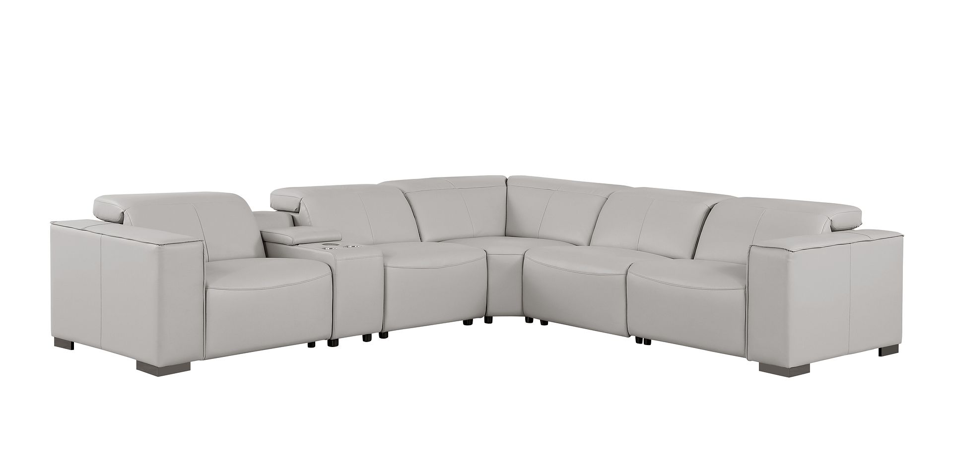 1208 6-Piece L-Shaped Leather Reclining Sectional Sofa with 3 Power Recliners