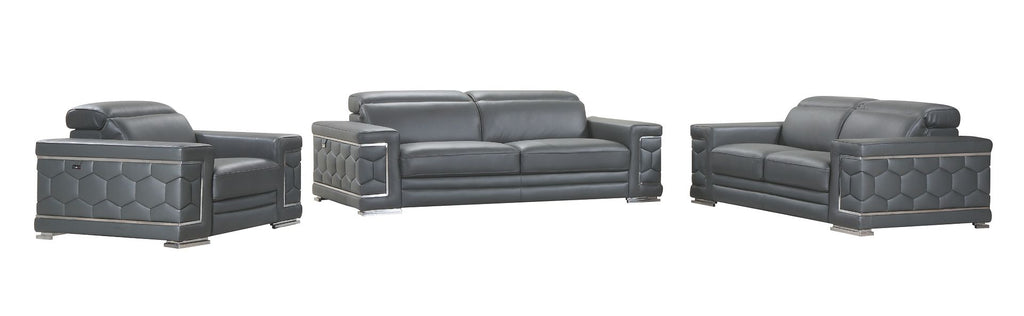 692 Divanitalia 3-Piece Sofa Set with Adjustable Headrest in Top-grain Italian Leather - Dark Grey - SKU 692- DARK GRAY 3PC (S/L/CH) - GROUP - view 2