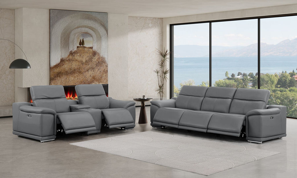 2679 Genuine Leather Reclining Set - Sofa and Loveseat with 5 Power Recliners - Dark Grey - SKU 2679-DK-GRAY-6.5-HT-2PC - view 2