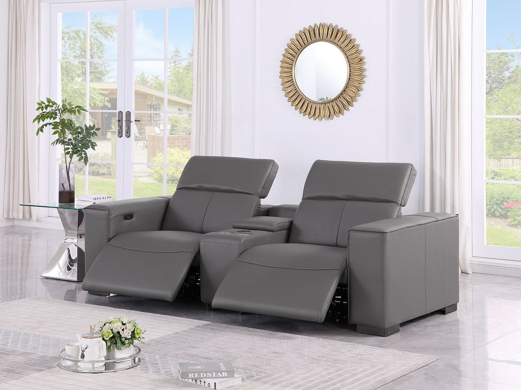 1208 Genuine Leather Dual Power Reclining Console Loveseat