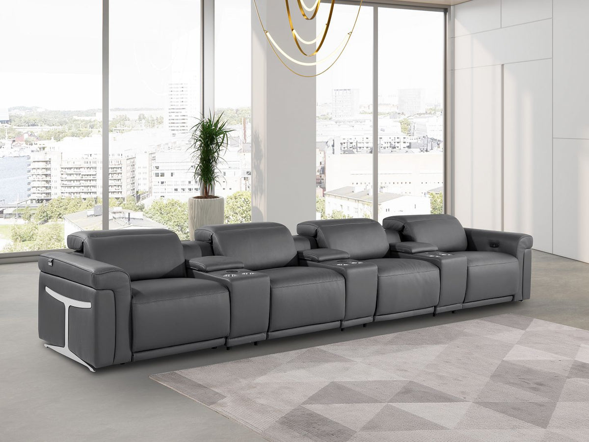 1126 Divanitalia 7-Piece Modular Power Reclining Sofa in Top Grain Italian Leather with 4 Power Recliners & Power Headrests - Dark Grey - SKU 1126-DK_GREY-7.4-HT