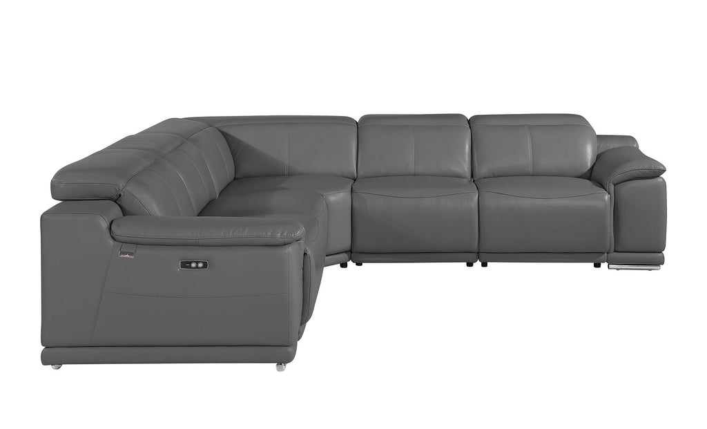 9762 Divanitalia 5-Piece L-Shaped Top Grain Italian Leather Sectional Sofa with 3 Power Recliners