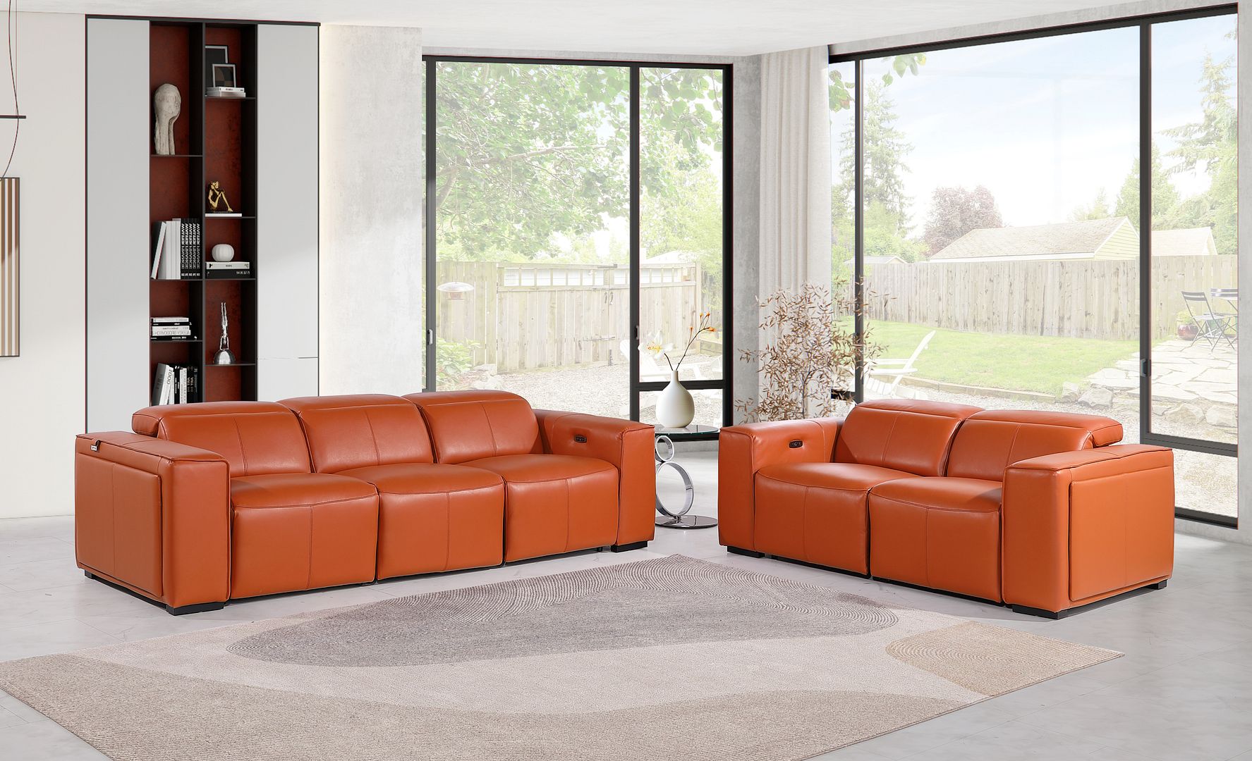 1224 Divanitalia 5-Piece Modular Power Reclining Sofa and Loveseat Set in Top Grain Italian Leather with 4 Power Recliners & Power Headrests - Camel