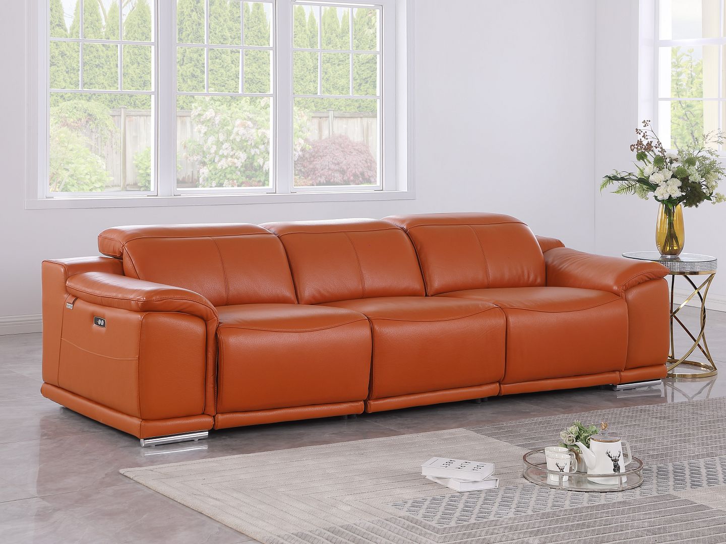 9762 Divanitalia 3-Piece Modular Power Reclining Sofa with 3 Power Recliners in Top Grain Italian Leather - Camel