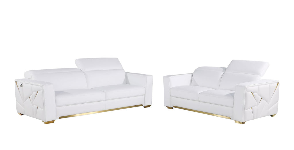 1120 Divanitalia 2-Piece Sofa Set with Adjustable Headrest in Top-grain Italian Leather - White - SKU 1120-WHITE-2PC - view 2