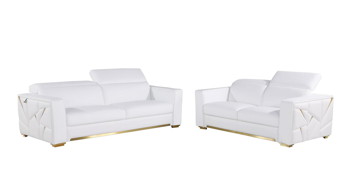 1120 Divanitalia 2-Piece Sofa Set with Adjustable Headrest in Top-grain Italian Leather - White - SKU 1120-WHITE-2PC - view 2