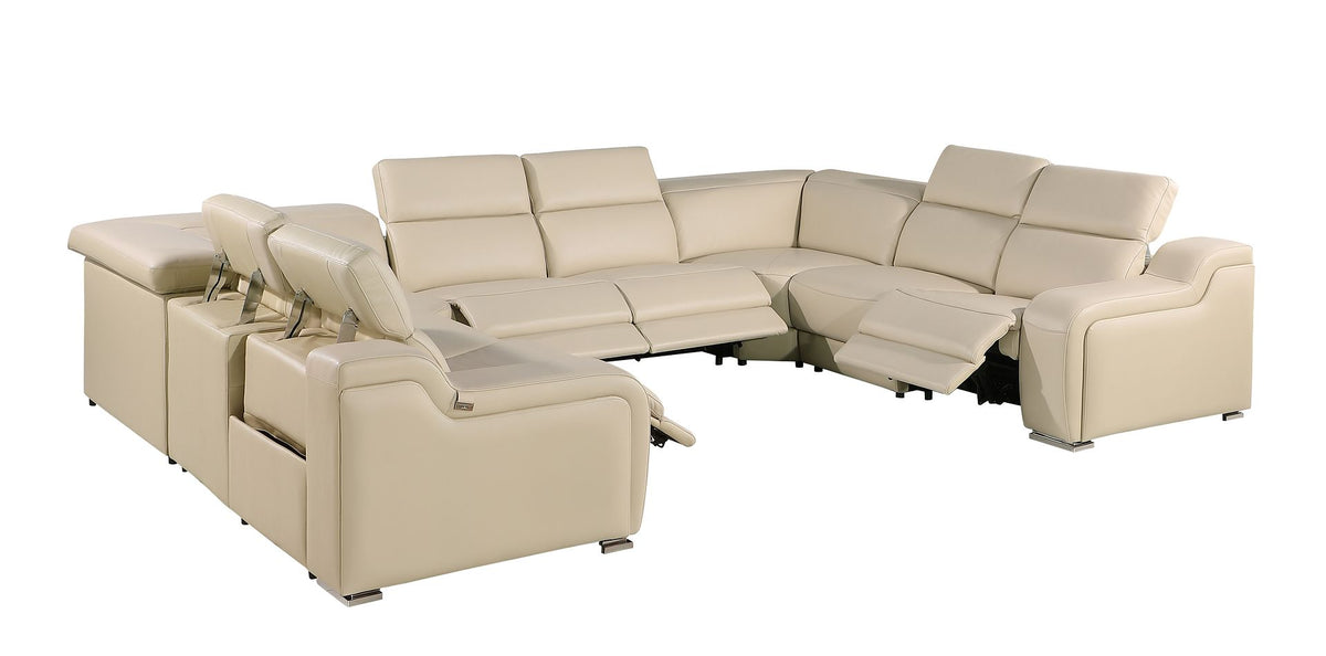 1116 Divanitalia 8-Piece U-Shaped Sectional Sofa in Top Grain Italian Leather with 4 Power Recliners & Power Headrests - Beige - SKU 1116-BEIGE-8PC-4PWR-U-NC-SECTIONAL-GROUP - view 5