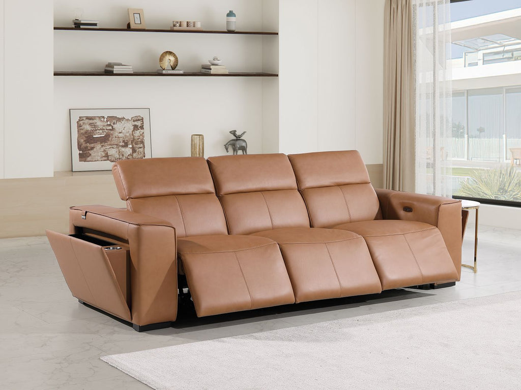 1224 Divanitalia 3-Piece Modular Power Reclining Sofa in Top Grain Italian Leather with 3 Power Recliners & Power Headrests - Cognac - SKU 1224-COGNAC-3.3-HT - view 2