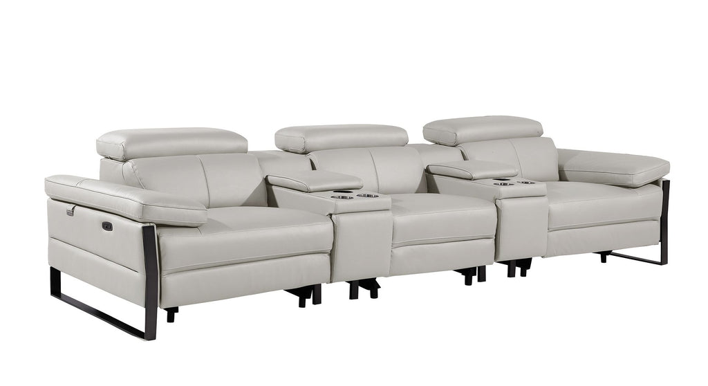 1246 Divanitalia Modular Power Triple Reclining Dual Console Sofa with Power Reclining Headrests - Top Grain Italian Leather - Light Grey - SKU 1246-LT-GREY-5.3-HT - view 4