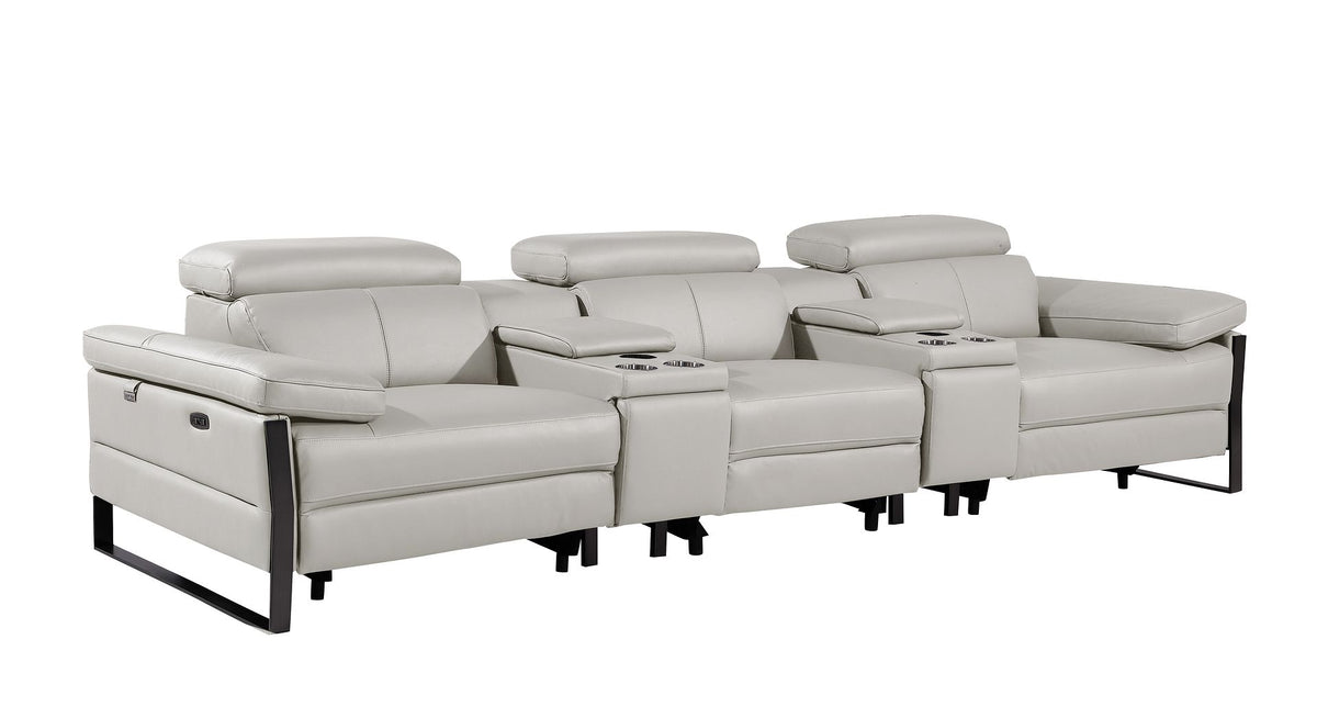 1246 Divanitalia Modular Power Triple Reclining Dual Console Sofa with Power Reclining Headrests - Top Grain Italian Leather - Light Grey - SKU 1246-LT-GREY-5.3-HT - view 4
