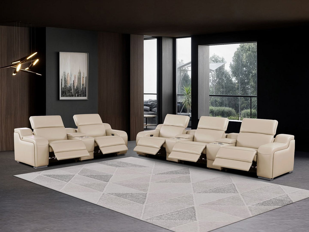 1116 Divanitalia 8-Piece Modular Power Reclining Sofa & Loveseat Set in Top Grain Italian Leather with 5 Power Recliners & Power Headrests - Beige - SKU 1116-BEIGE-8.5-HT - view 2