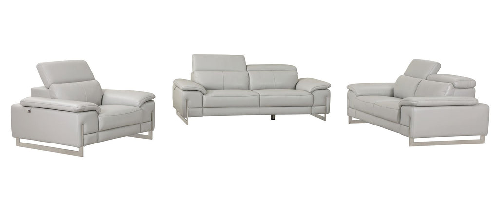 636 Divanitalia 3-Piece Sofa Set with Adjustable Headrest in Top-grain Italian Leather - Light Grey - SKU 636- LIGHT GRAY 3PC (S/L/CH) - GROUP - view 3