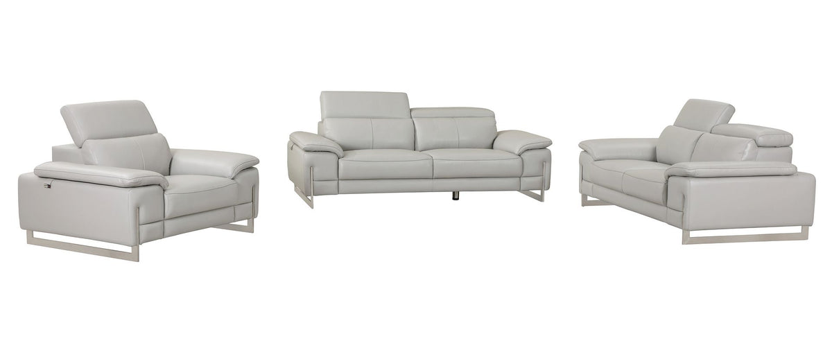 636 Divanitalia 3-Piece Sofa Set with Adjustable Headrest in Top-grain Italian Leather - Light Grey - SKU 636- LIGHT GRAY 3PC (S/L/CH) - GROUP - view 3