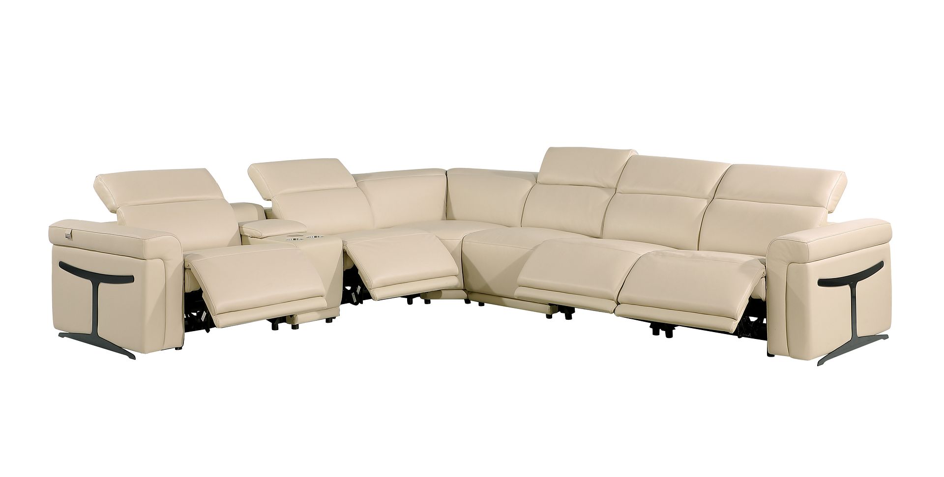 1126 Divanitalia 7-Piece L-Shaped Sectional Sofa in Top Grain Italian Leather with 4 Power Recliners & Power Headrests