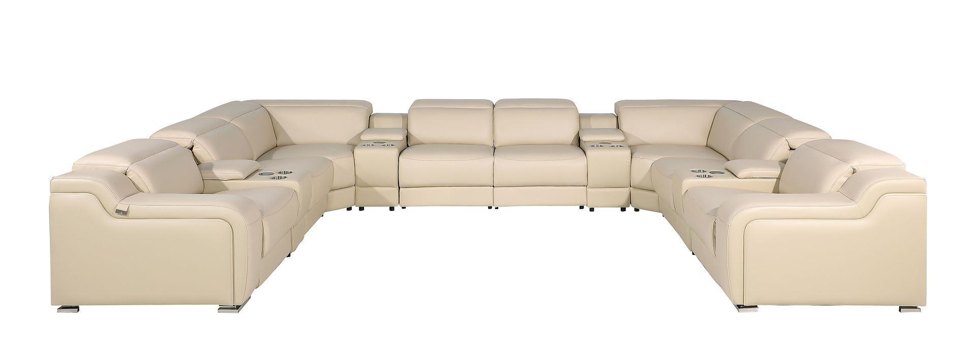 1116 Divanitalia 12-Piece U-Shaped Sectional Sofa in Top Grain Italian Leather with 4 Power Recliners & Power Headrests