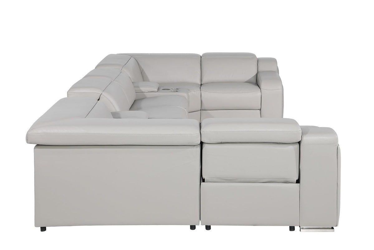 1116 Divanitalia 8-Piece U-Shaped Sectional Sofa in Top Grain Italian Leather with 4 Power Recliners & Power Headrests - Light Grey - SKU 1116-LT_GREY-8PC-4PWR-U-SECTIONAL-GROUP - view 6