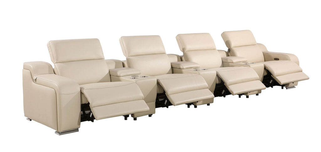 1116 Divanitalia 7-Piece Modular Power Reclining Sofa in Top Grain Italian Leather with 4 Power Recliners & Power Headrests - Beige - SKU 1116-BEIGE-S-7.4-HT - view 5