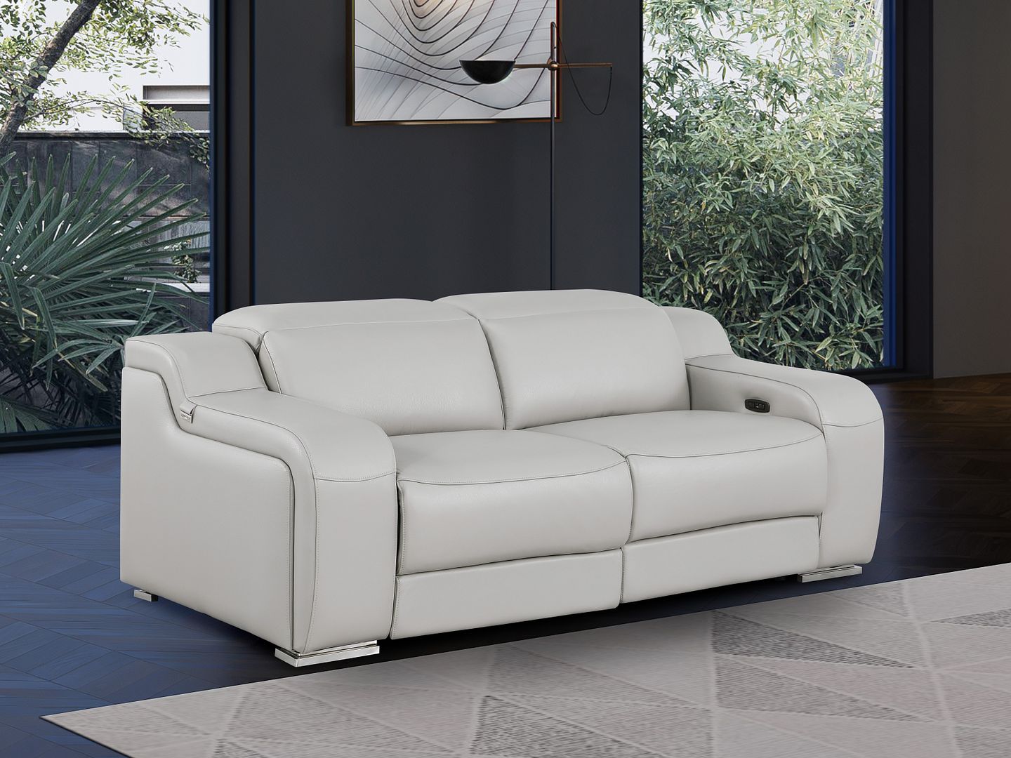 1116 Divanitalia 2-Piece Modular Power Reclining Loveseat in Top Grain Italian Leather with 2 Power Recliners & Power Headrests - Light Grey