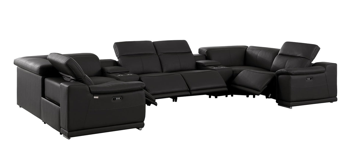 9762 Divanitalia 8-Piece U-Shaped Top Grain Italian Leather Sectional Sofa with 4 Power Recliners - Black - SKU 9762-BLACK-8PC-4PWR-U-SECTIONAL-GROUP - view 4