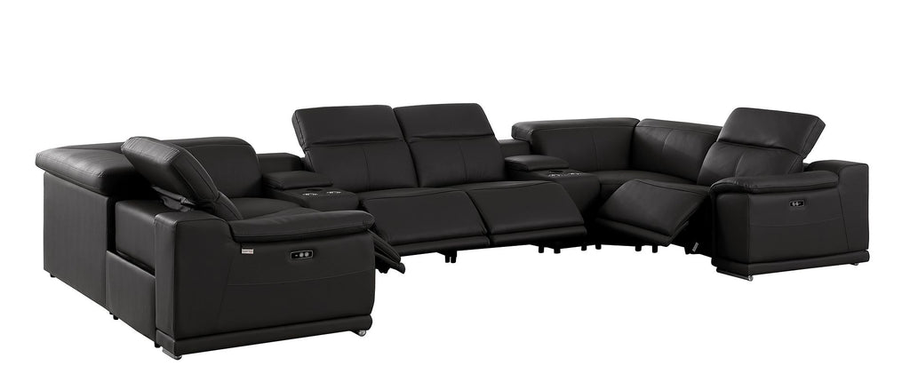 9762 Divanitalia 8-Piece U-Shaped Top Grain Italian Leather Sectional Sofa with 4 Power Recliners