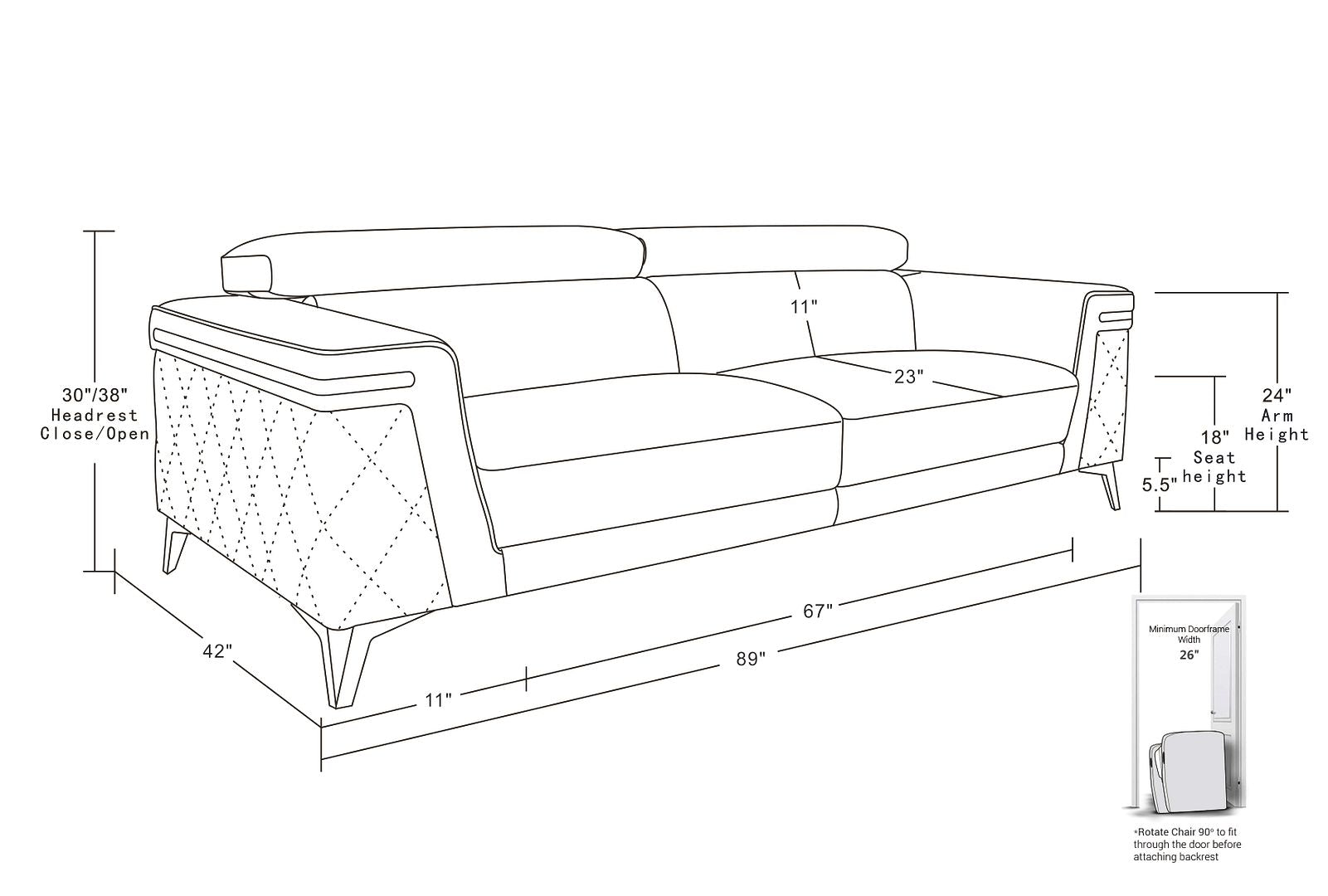 1140 Divanitalia Sofa with Adjustable Headrest in Top-grain Italian Leather