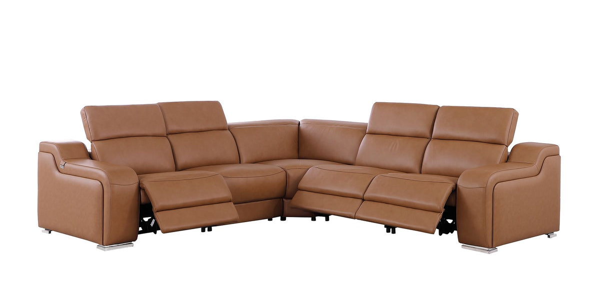 1116 Divanitalia 5-Piece L-Shaped Sectional Sofa in Top Grain Italian Leather with 3 Power Recliners & Power Headrests - Cognac - SKU 1116-COGNAC-5PC-3PWR-SECTIONAL- GROUP - view 4