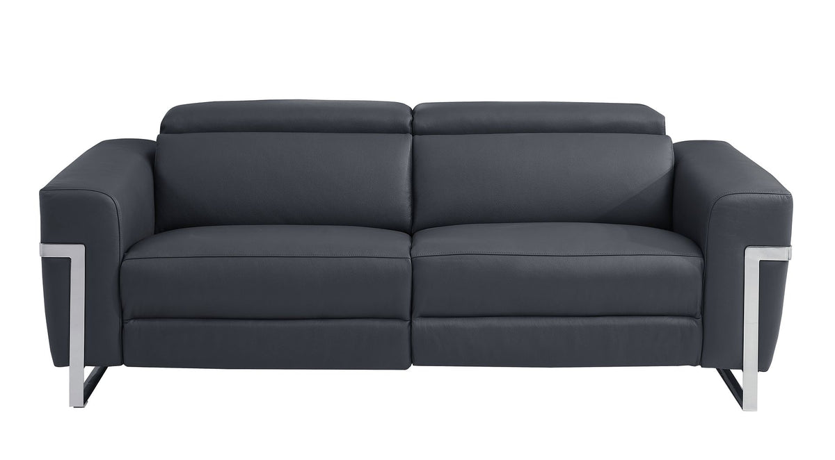 990 Divanitalia Power Reclining Sofa with Power Headrest in Top-grain Italian Leather - Dark Grey - SKU 990-DK-GRAY-S