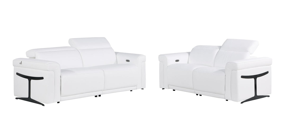 1126 Divanitalia Power Reclining Sofa and Loveseat Set in Top Grain Italian Leather with 4 Power Recliners & Power Headrests - White - SKU 1126-WHITE-2PC - view 2