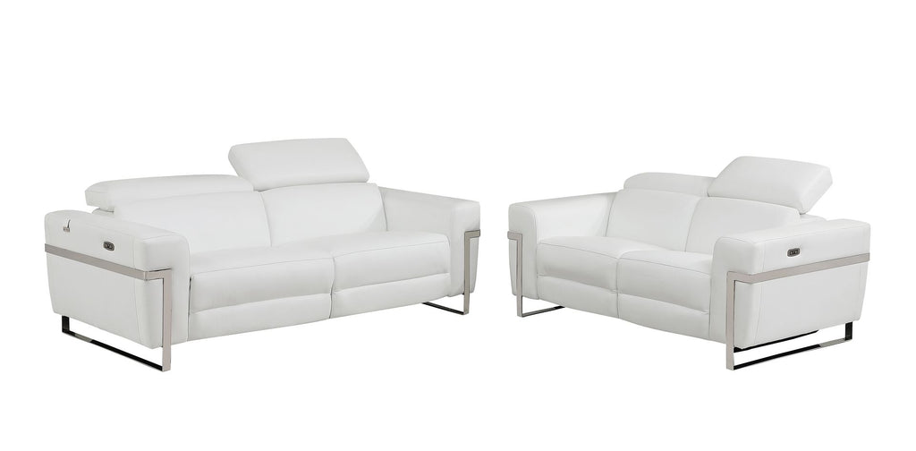 990 Divanitalia Power Reclining 2-Piece Sofa Set with Power Headrest in Top-grain Italian Leather - White - SKU 990-WHITE-2PC - view 2